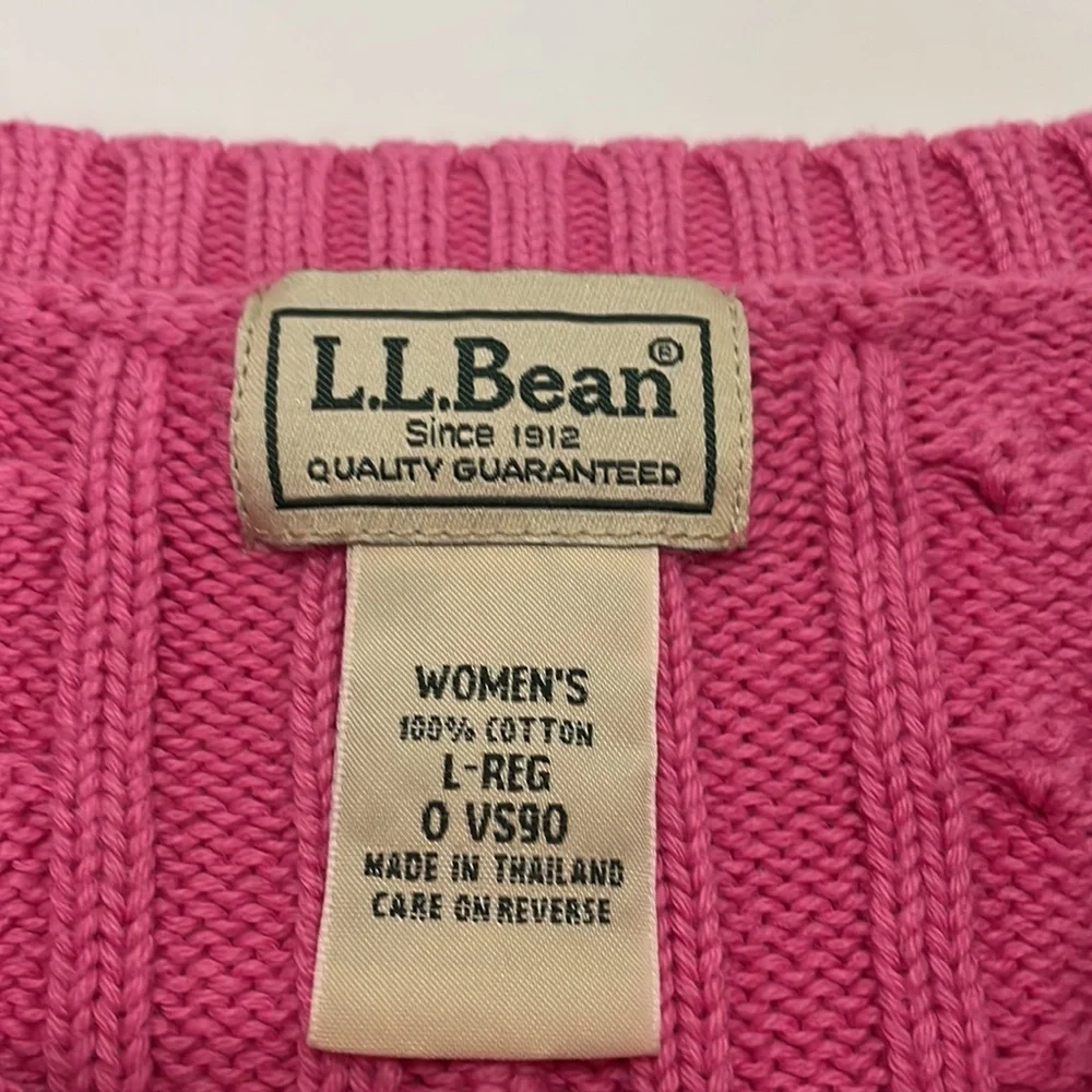 L.L. Bean Chunky Cable Knit Pink Cotton Fisherman Crewneck Sweater - Picture 7 of 12